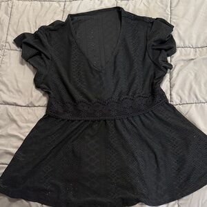 SHEIN Black Eyelet V-Neck Blouse